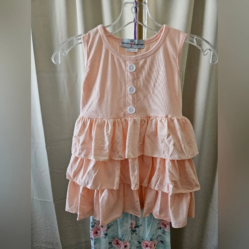 Adorable Sweetness 2-Pc Girls Peach Swing Top & Pastel Floral Leggings Set